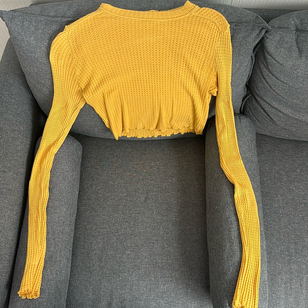 Free People waffle knit crop long sleeve top